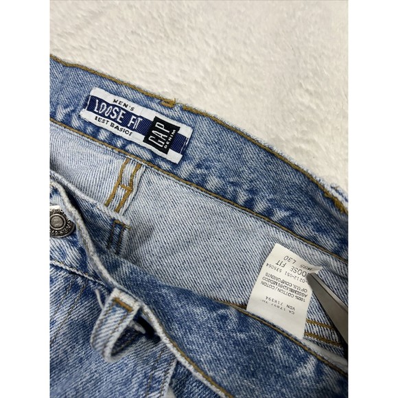 Vintage 90's Gap Denim Best Basics Loose Fit Light Wash Jeans Men's Size 35x30 - Picture 4 of 10